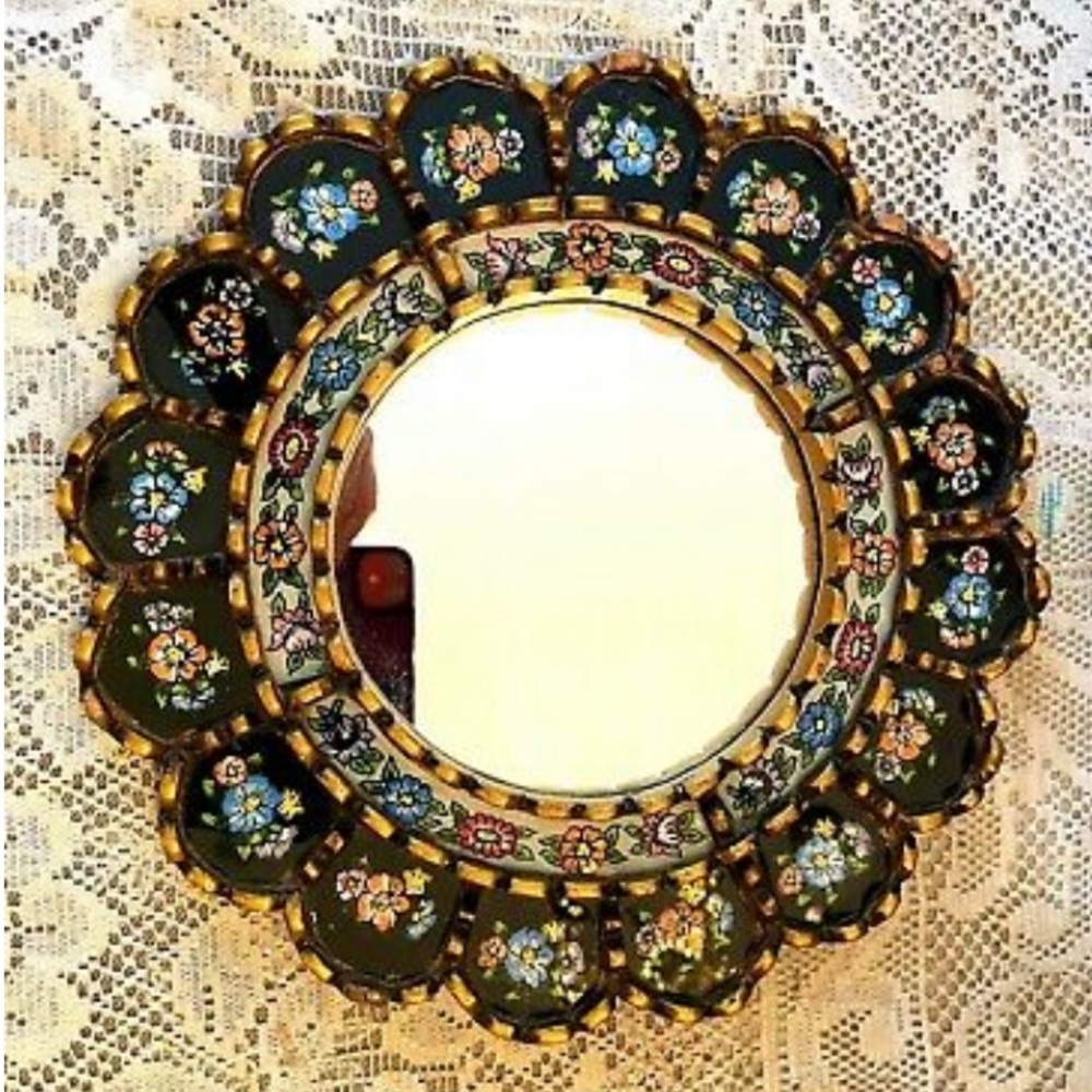 Rare Vintage Round Gold Gilt Wood Mirror